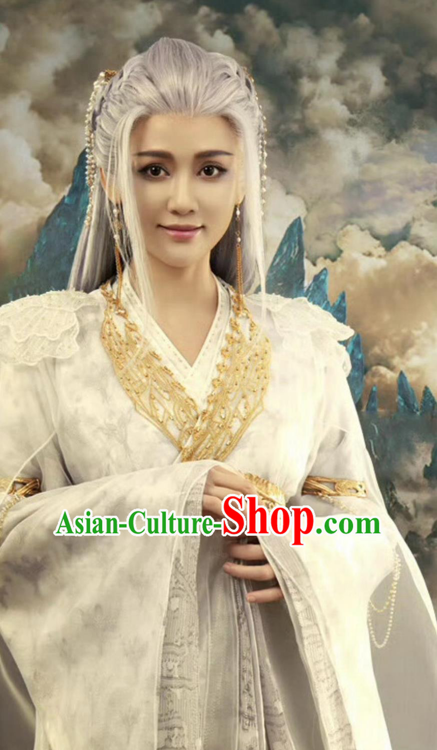 TV Series Drama Burning Flames Shen Queen Bai Long Costume Ancient China Goddess Clothing Traditional Chinese White Hanfu Dress
