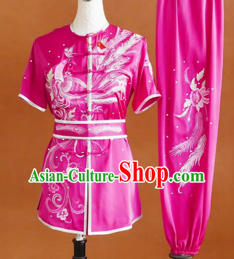 Professional Wushu Tournament Championships Costume Chinese Kung Fu Suit China Martial Arts Competition Woman Nanquan Pink Uniform
