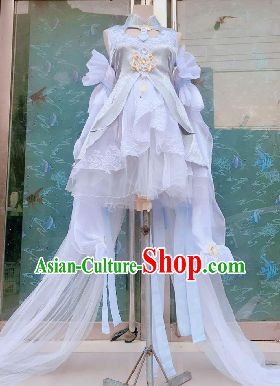 Cosplay Online Game Sword Heroes Fate Peinglai Princess Costume China Wuxia White Dress Ancient Chinese Young Lady Clothing
