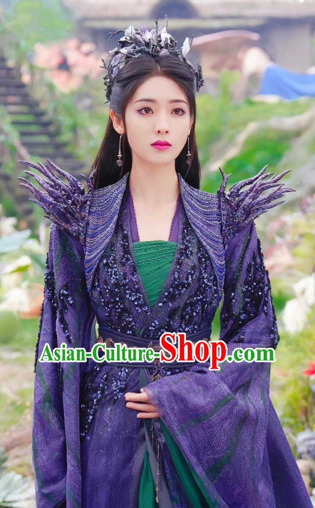 Traditional Chinese Purple Hanfu Dress TV Series Drama Burning Flames Evilkind Princess Bai Cai Costume Ancient China Queen Clothing