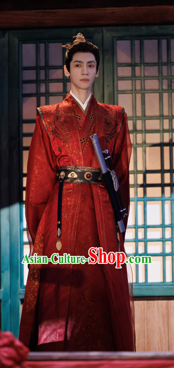 Traditional Chinese Tang Dynasty Red Hanfu TV Series Drama Follow Your Heart Prince Jiang Xin Bai Costume Ancient China Warrior Clothing