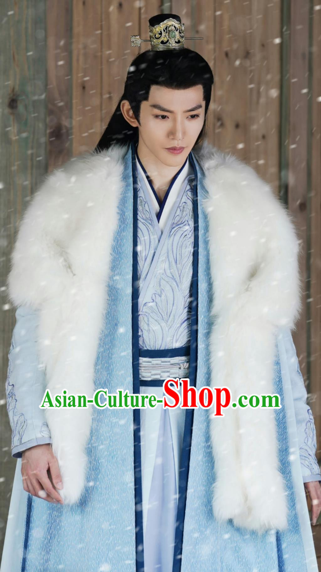 Ancient China Noble Childe Clothing Traditional Chinese Blue Winter Hanfu TV Series Drama Lost You Forever Fox Patriarch Tushan Jing Costume