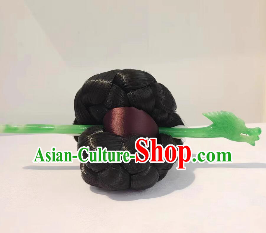 Korean Court Bride Hairpin Traditional Wedding Binyeo Headpiece Korea Stage Performance Green Dragon Hair Jewelry