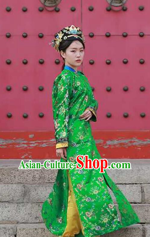 Ruyi Royal Love in the Palace Green Dress Chinese Qing Dynasty Empress Costume Ancient China Manchu Palace Woman Clothing