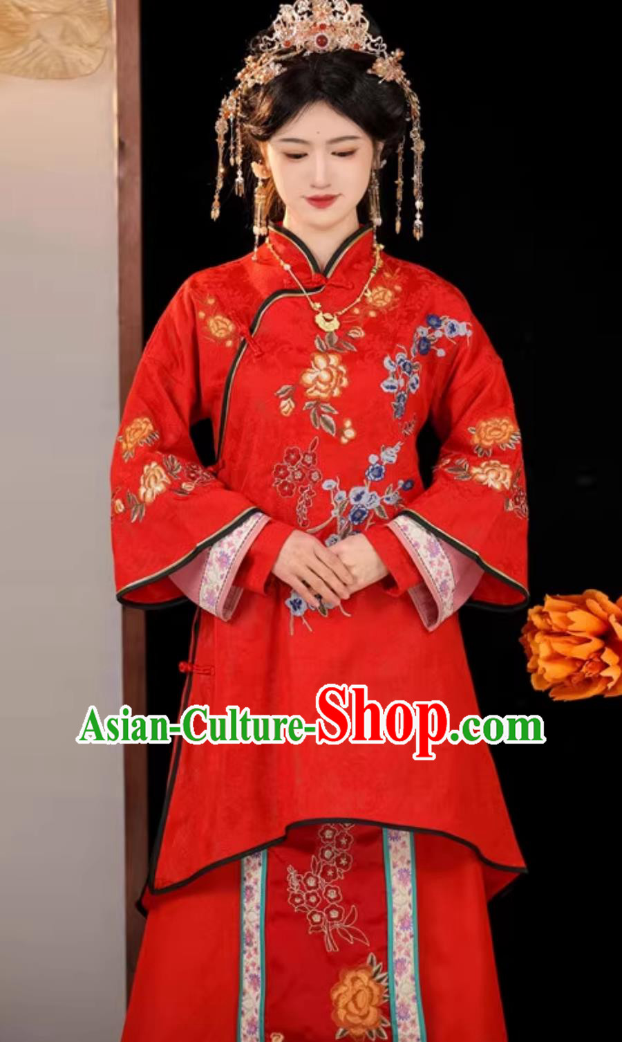 Ancient China Bride Costume Late Qing Dynasty Civil Wedding Clothing Traditional Chinese Red Dress