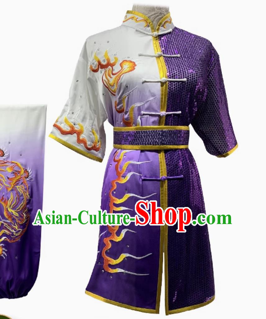 Chinese Changquan Competition Clothing Traditional Kung Fu Costume Martial Arts Embroidered Tiger Uniform Wushu Tournament Purple Outfit