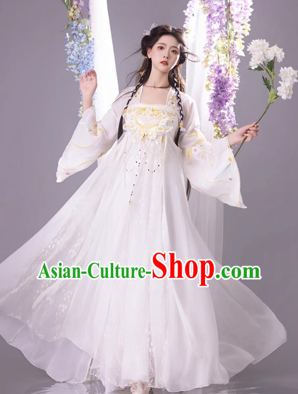 Ancient China Fairy Costume Chinese Traditional White Hanfu Dress Tang Dynasty Princess Embroidered Clothing