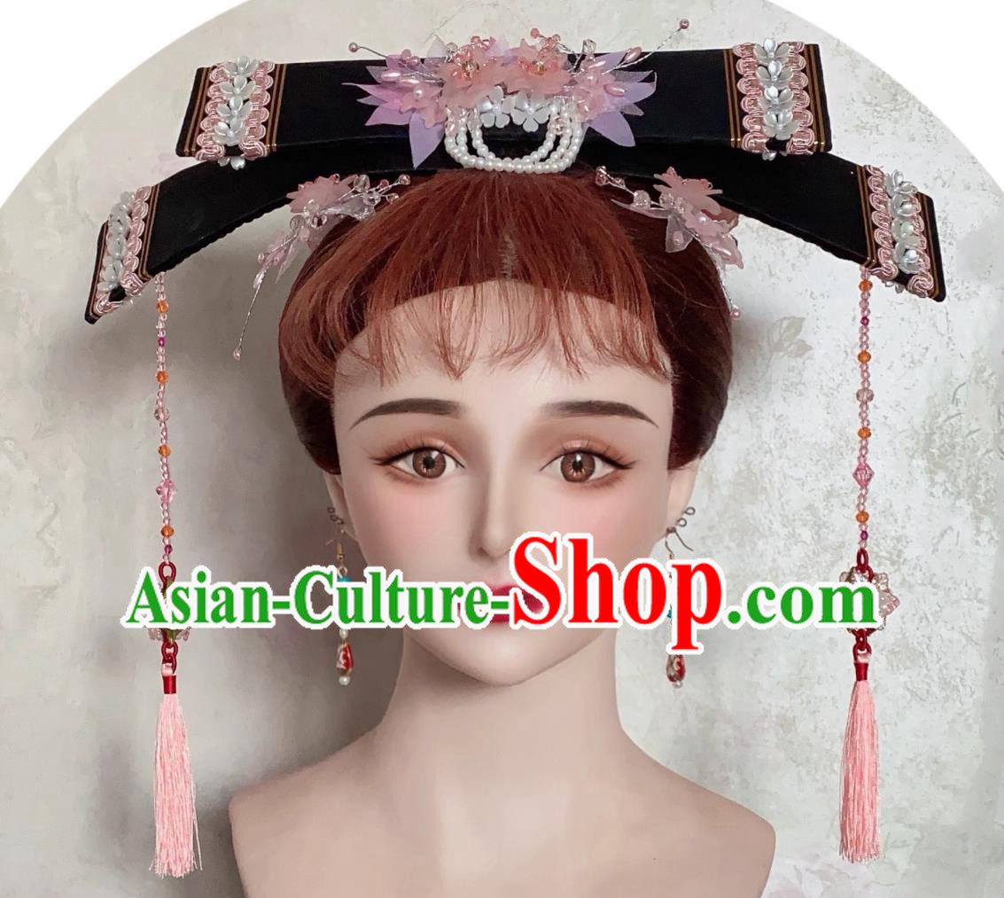 China Qing Dynasty Noble Woman Headpiece Traditional Chinese Manchu Headdress TV Series Princess Pearl Zi Wei Headgear