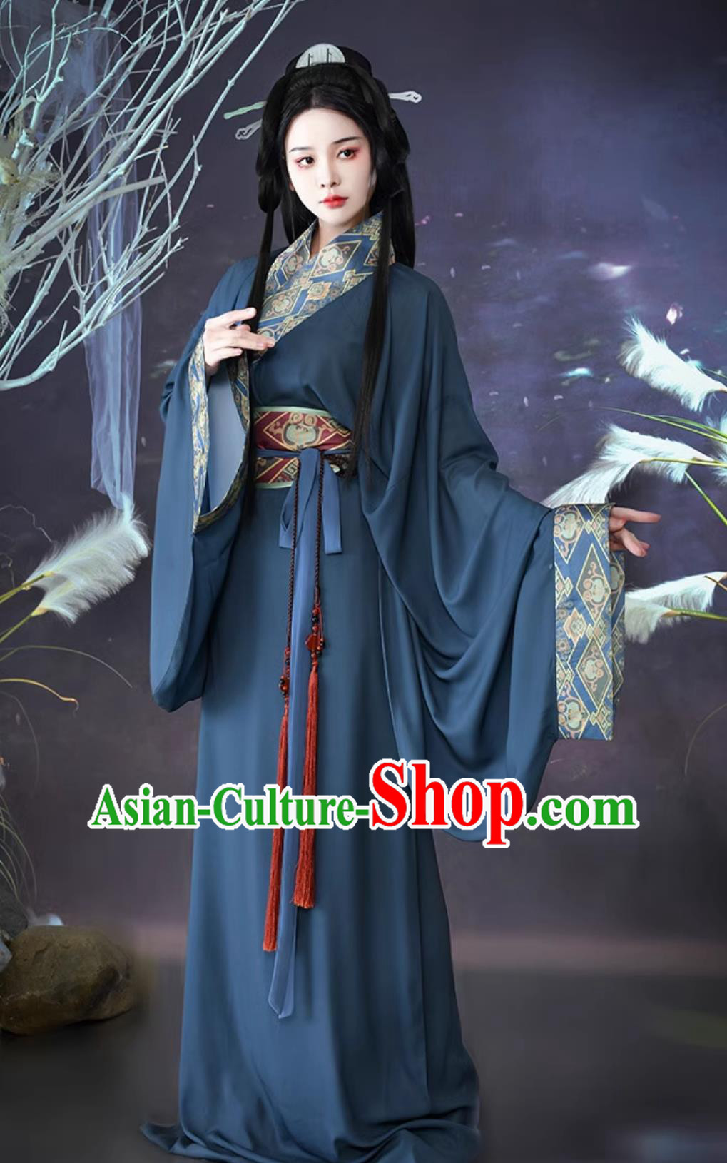 Traditional Chinese Hanfu Dress Dark Blue Warring States Robe Ancient Princess Costume