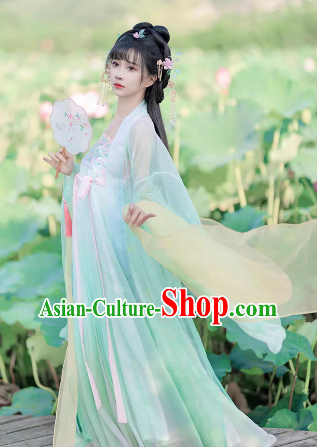 Ancient China Princess Costume Traditional Chinese Light Green Hanfu Dress Tang Dynasty Embroidered Lotus Clothing