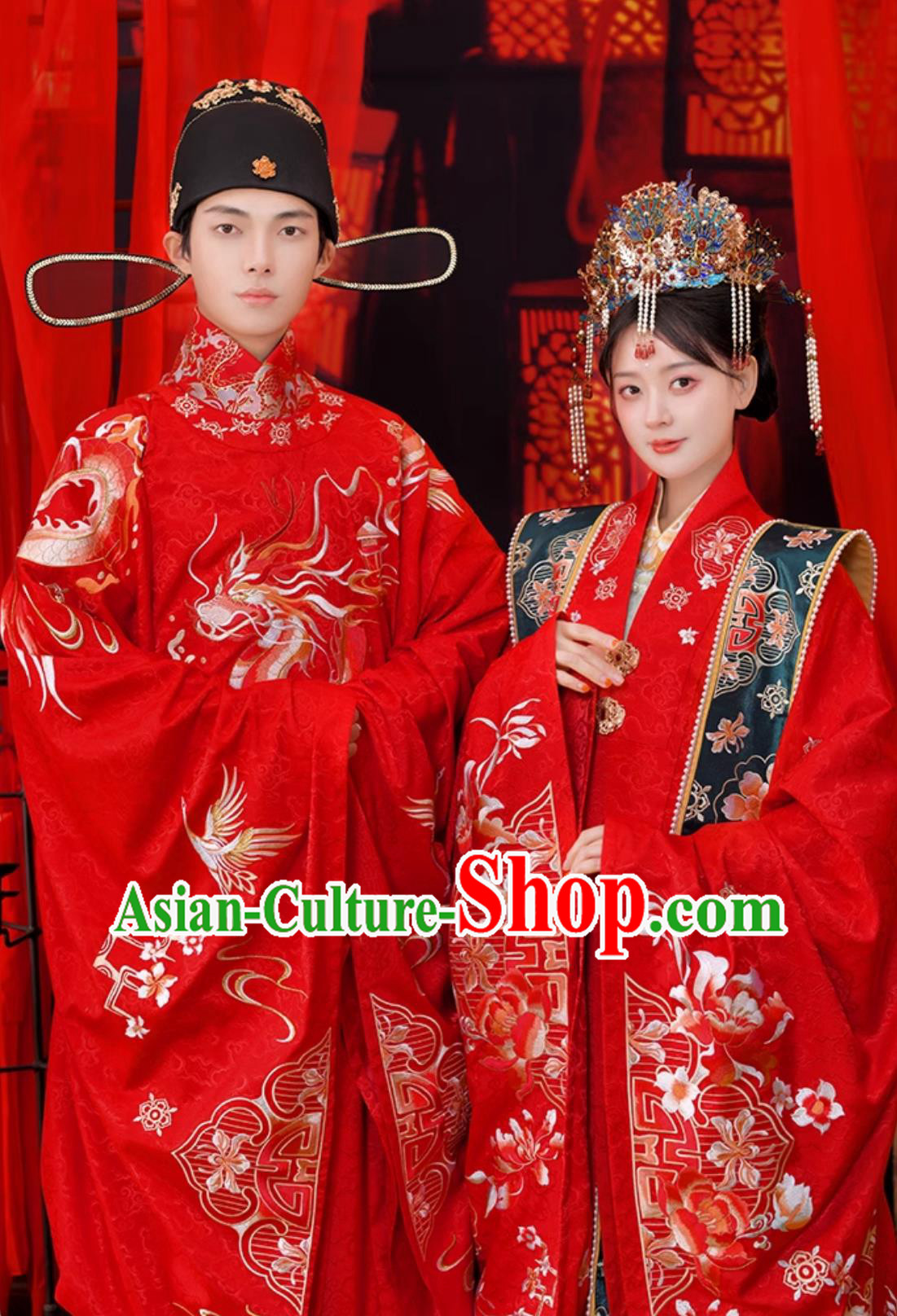 Chinese Traditional Wedding Red Hanfu Dress Ancient China Costumes Ming Dynasty Bride and Groom Embroidered Clothing