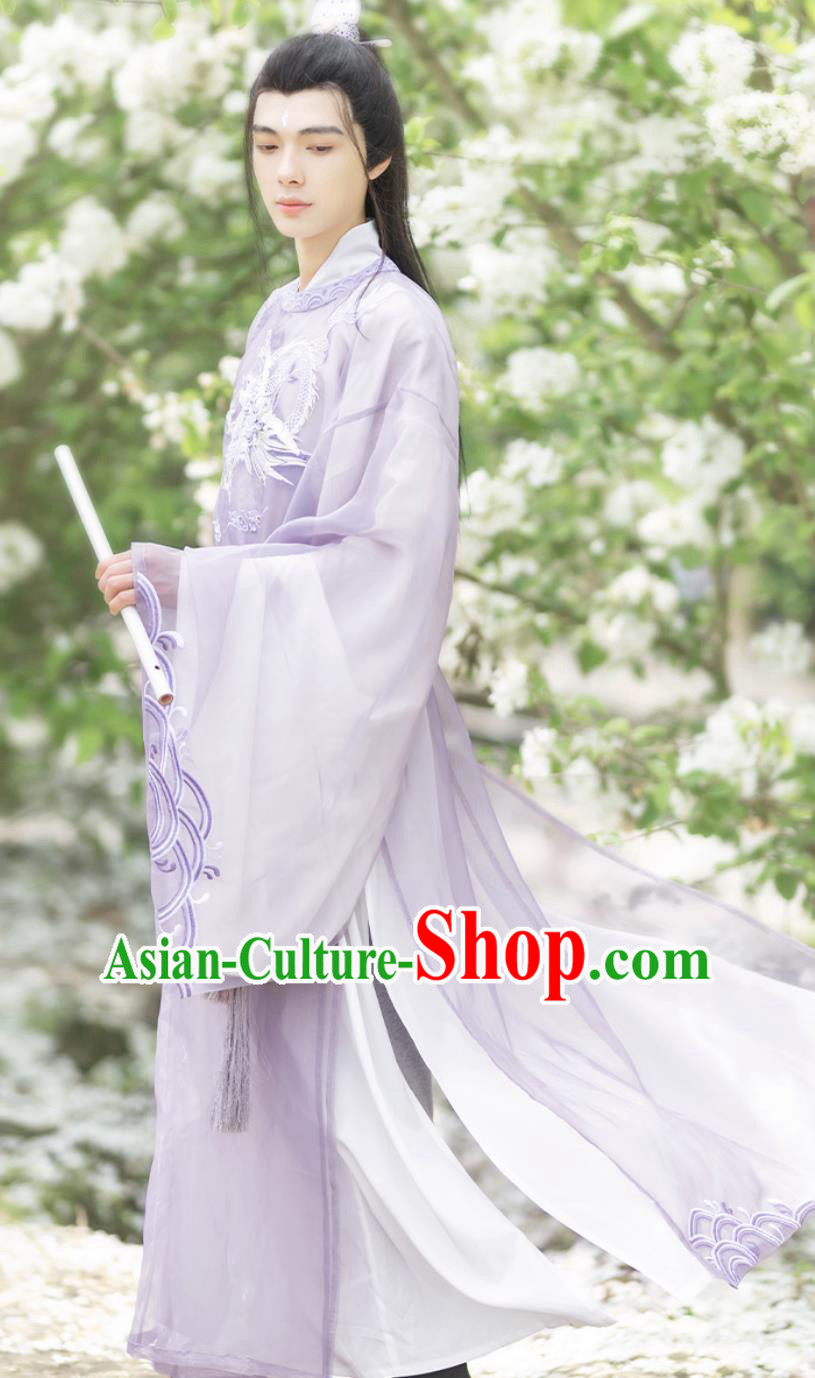 Chinese Tang Dynasty Prince Embroidered Clothing Traditional Hanfu Lilac Robe Ancient China Young Scholar Costumes
