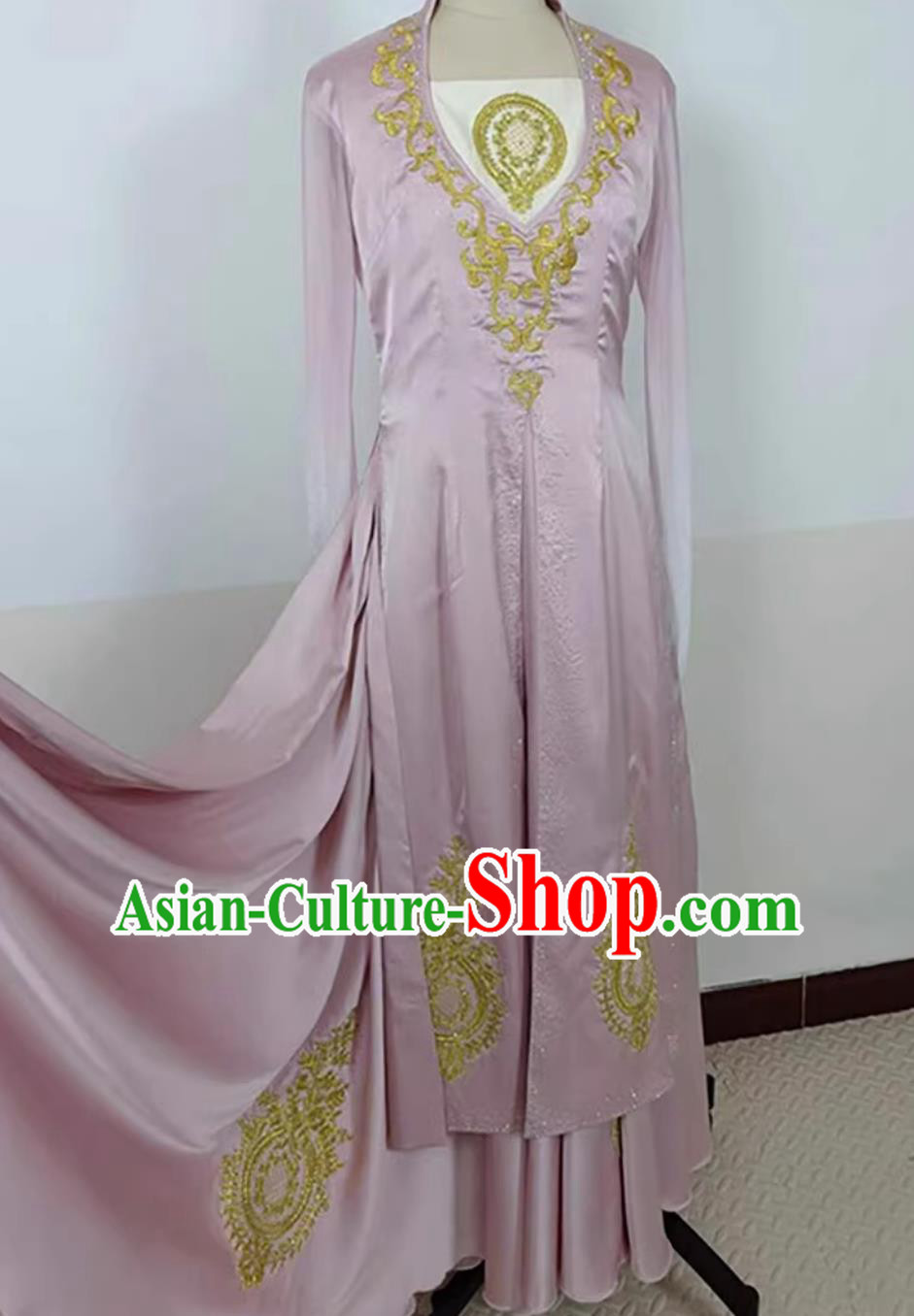Chinese Ethnic Women Group Dance Pink Dress Uyghur Nationality Dance Clothing Xinjiang Folk Dance Costume