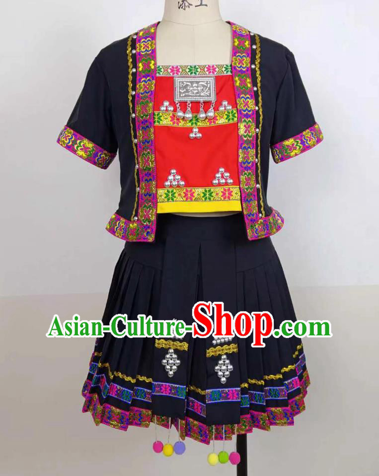 Chinese Miao Nationality Dance Clothing Hmong Folk Dance Costume Ethnic Women Group Dance Dress