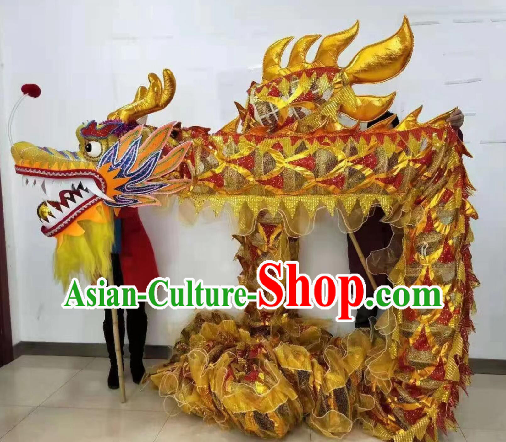 Chinese Traditional Net Dragon Dancing Props New Year Parade Dragon Dance Costume Handmade Red and Golden Dragon Dance Equipment