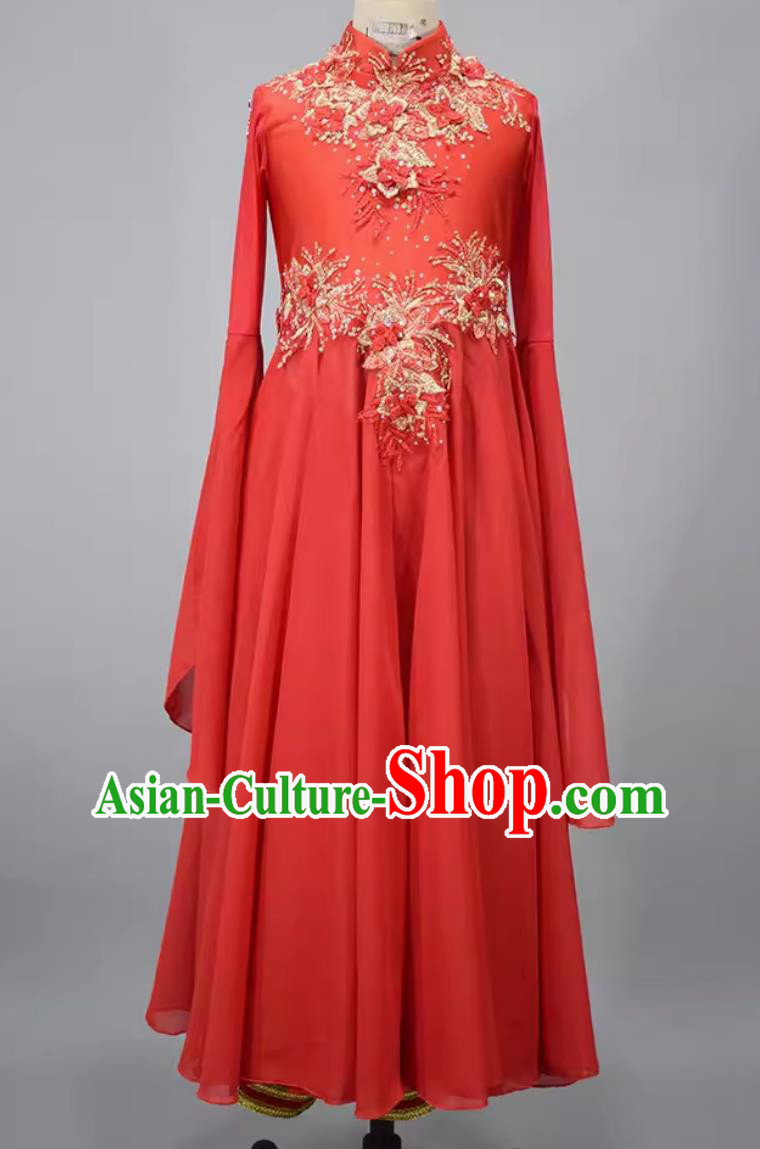 Chinese Classical Dance Clothing China Ethnic Dance Red Dress Kazak Nationality Girl Dance Costume