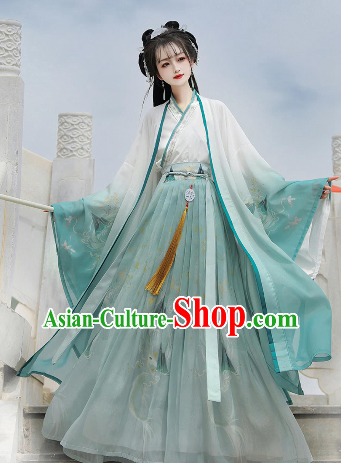 Traditional Green Hanfu Dress Chinese Jin Dynasty Costume Ancient China Swordswoman Clothing