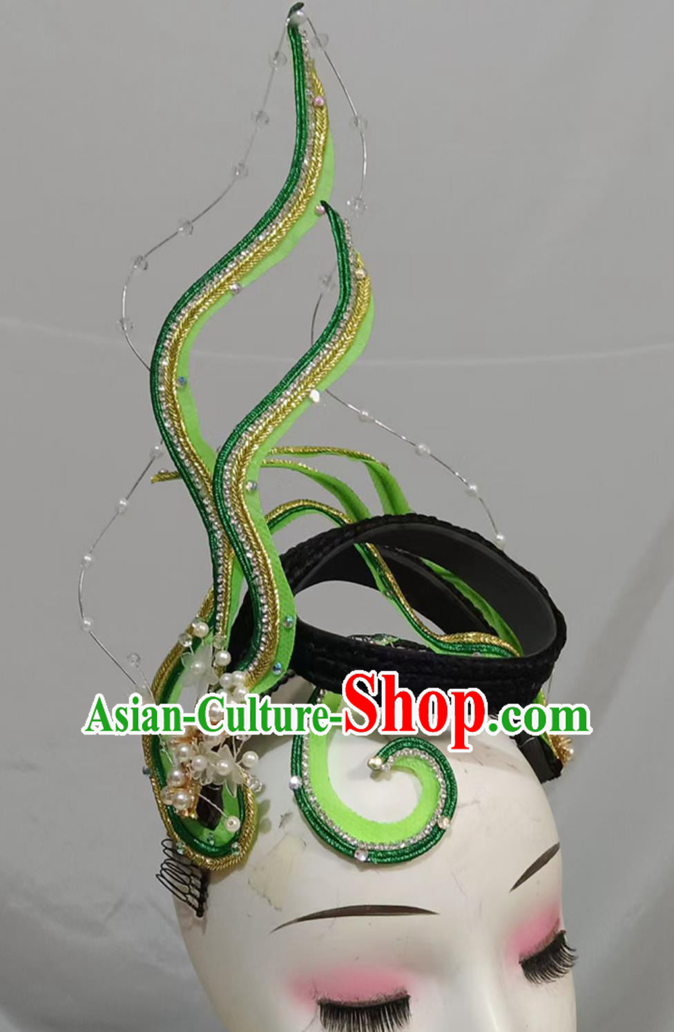 Handmade Opening Dance Hair Jewelry Women Group Dance Headgear Chinese Classical Dance Green Headpiece