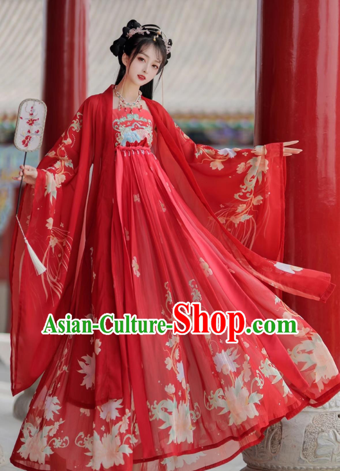 Ancient China Tang Dynasty Palace Princess Costume Traditional Wedding Clothing Chinese Red Hanfu Dress