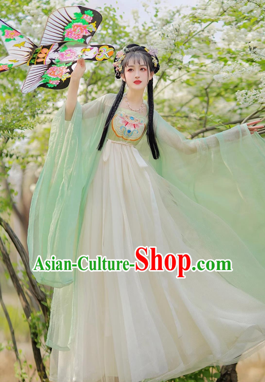 Chinese Traditional Clothing Tang Dynasty Hanfu Green Hezi Dress Ancient China Young Lady Costume