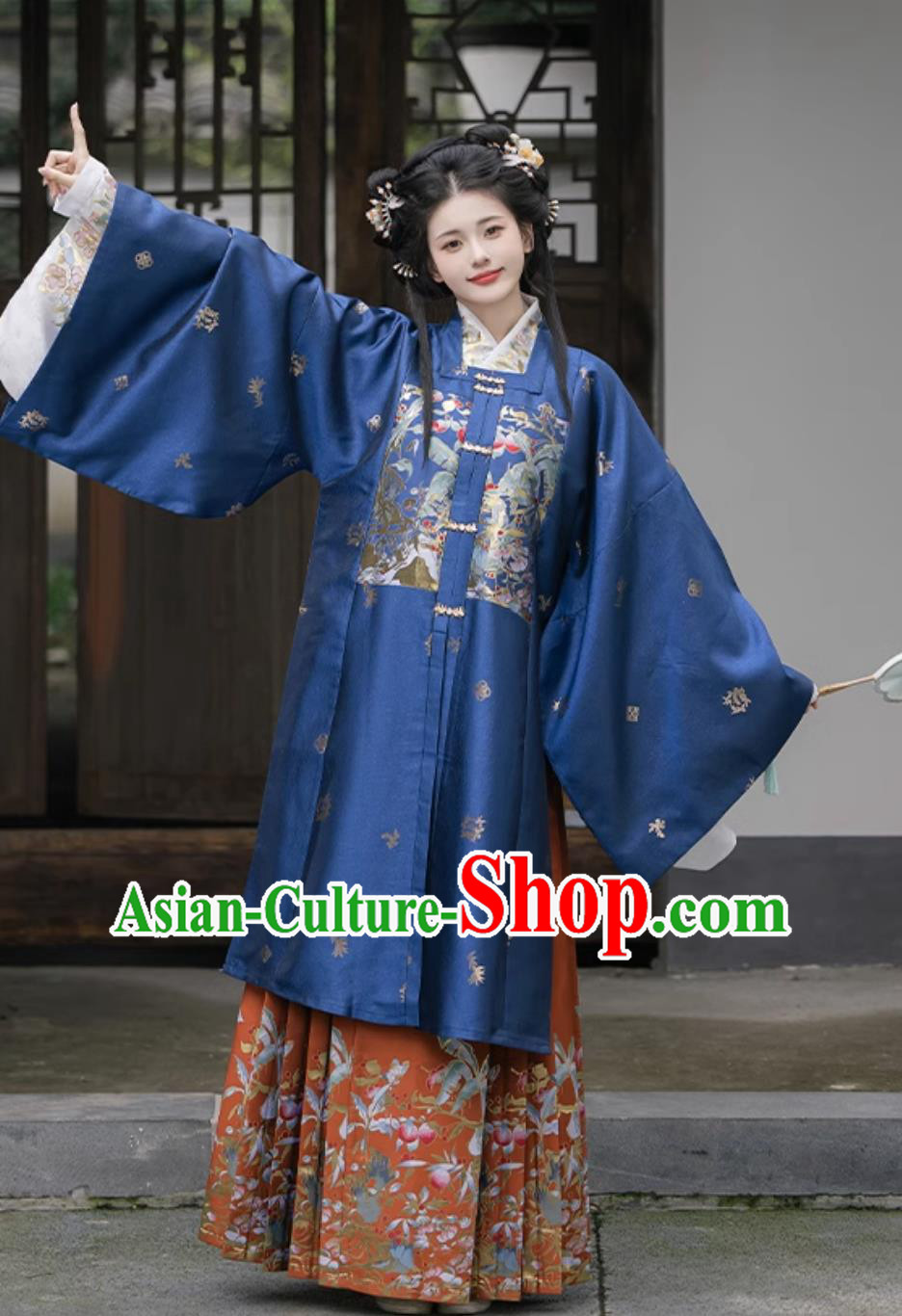 Ancient China Noble Lady Costume Traditional Hanfu Dress Chinese Ming Dynasty Brocade Blouse and Mamian Skirt Complete Set