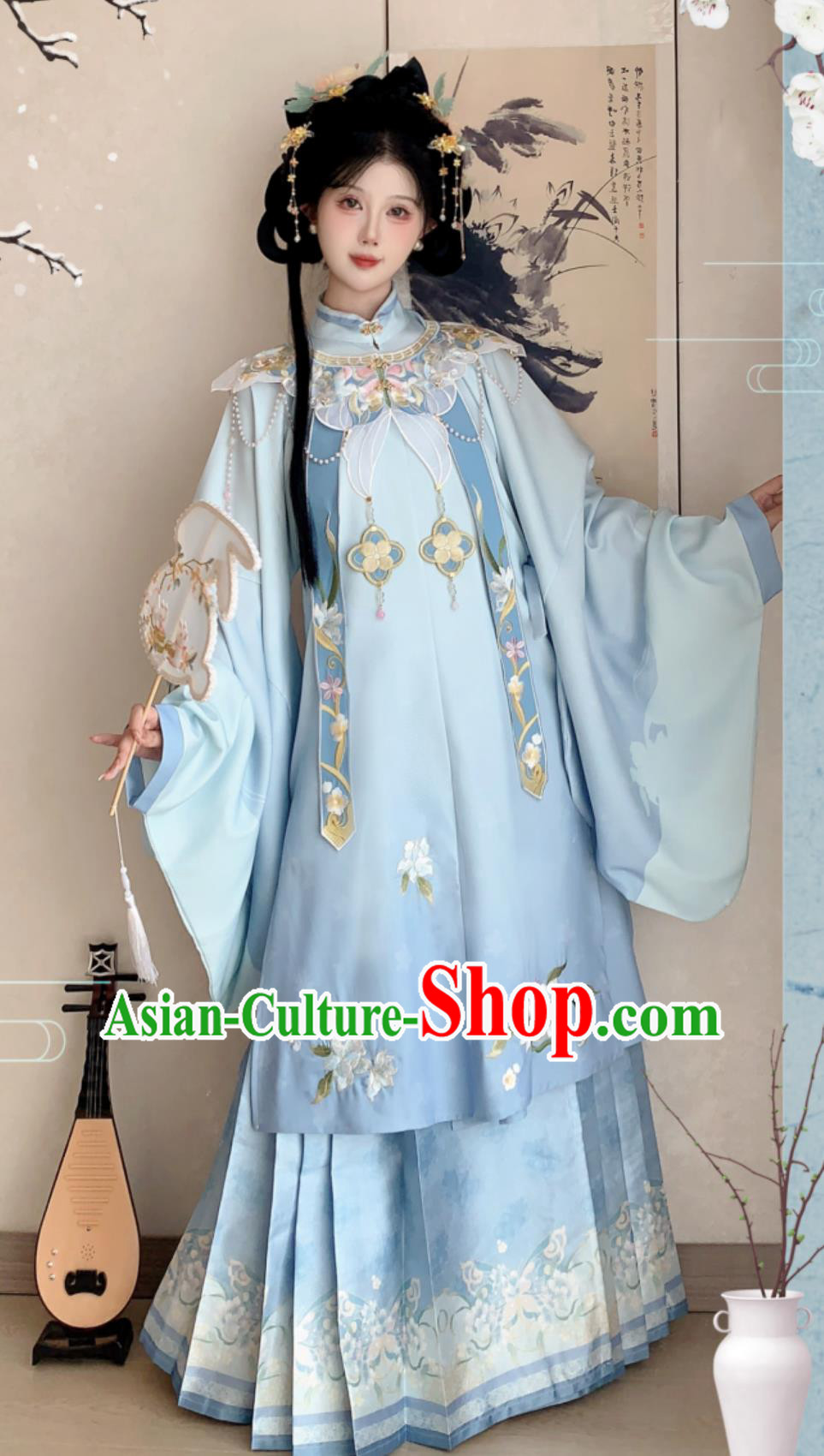 Chinese Ming Dynasty Woman Clothing Ancient China Princess Costume Traditional Blue Hanfu Dress