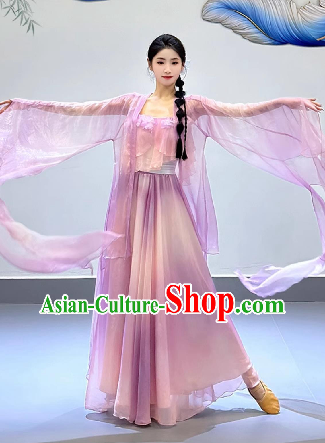 Chinese Classical Dance Costume Petal Dance Clothing Woman Solo Dance Lilac Dress