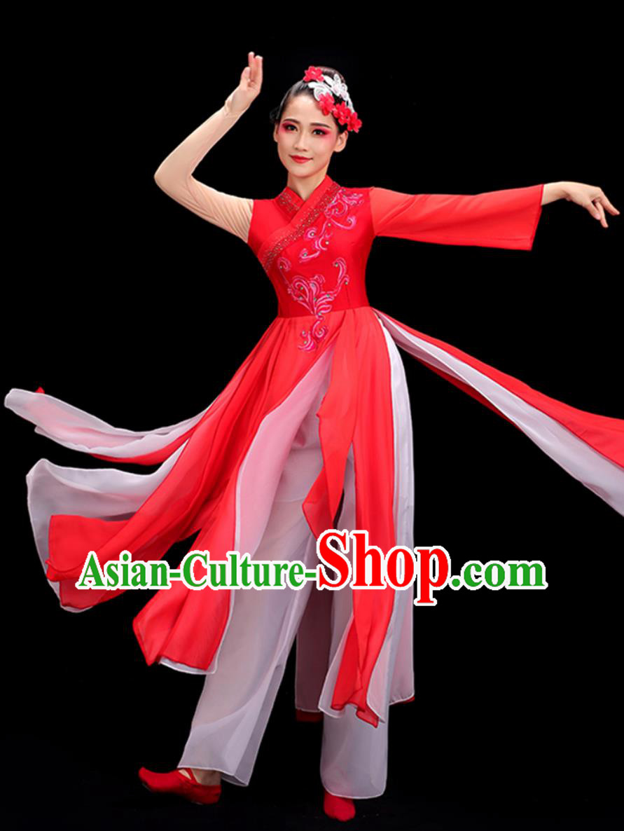 Women Group Dance Clothing Chinese Stage Performance Red Outfit Yangko Dance Dress Folk Dance Costume