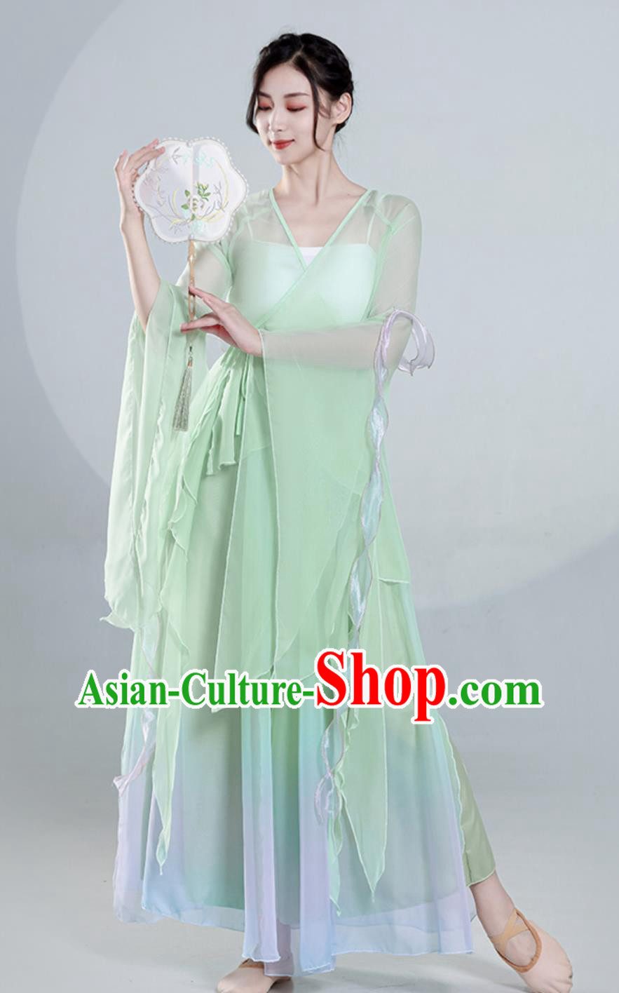 Chinese Classical Dance Costume Top Women Group Dance Clothing Stage Performance Light Green Dress