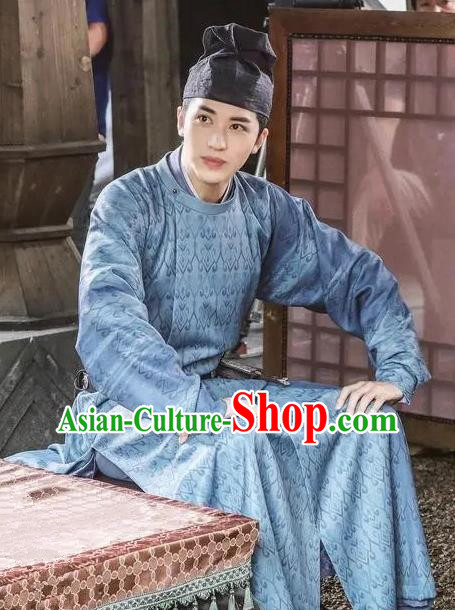 TV Series Weaving A Tale of Love Young Hero Pei XIng Jian Blue Hanfu Chinese Ancient Tang Dynasty Swordsman Costumes