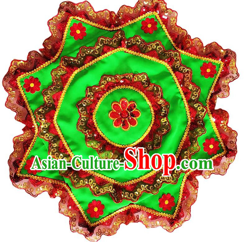 Red Edged Green Handkerchief Flower Dance Two Person Handkerchief Dance Square Dance Special Northeastern Twisted Chinese Yangko Octagonal Scarf