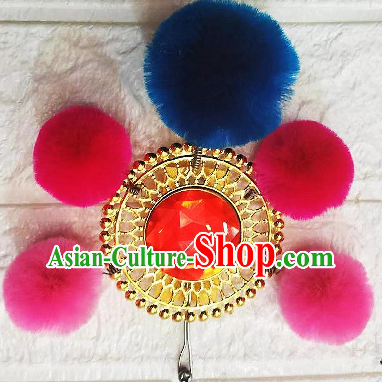 Drama Opera Chinese Yangko Dance Performance Face Card Hero Brave Boy Hat Accessories Pompom Face Card Chinese Yangko Performance