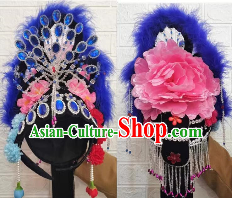 Dark Blue Classical Dance Hair Ornaments Chinese Yangko Dance Headdress Drama Opera Hua Dan Dance Headdress Square Dance Headdress Headdress