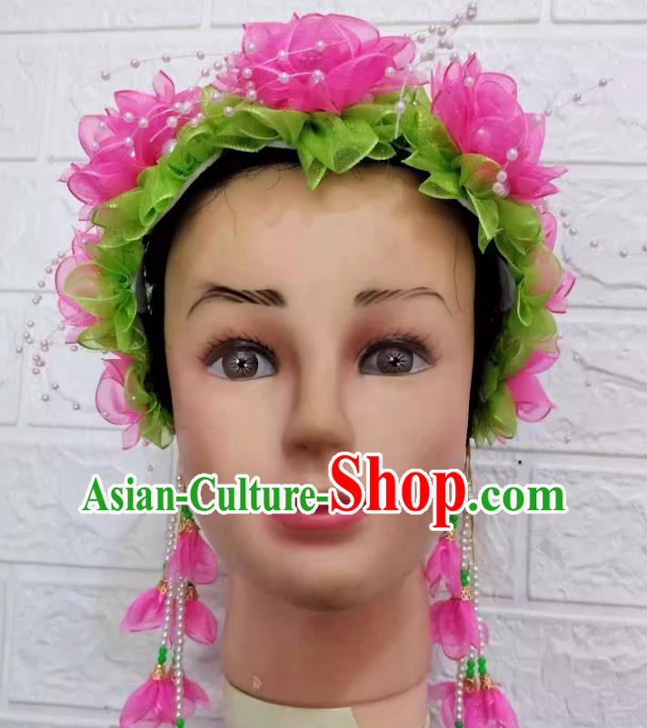 Green Pink Dance Performance Flower Chinese Yangko Head Flower Garland Hairpin Large Flower Hair Ornament Flower Dancing Flower Chinese Style Square Dance Garland