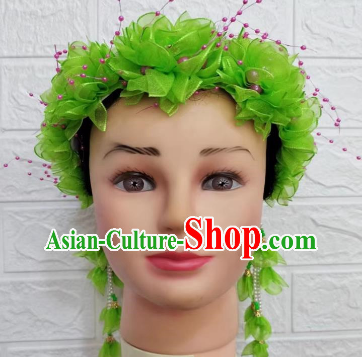 Green Dance Performance Flower Chinese Yangko Head Flower Garland Hairpin Large Flower Hair Ornament Flower Dancing Flower Chinese Style Square Dance Garland