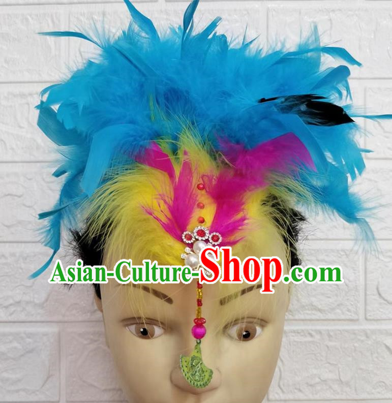 Blue Dance Headdress Feather Headdress Performance Headdress Classical Dance Headdress Chinese Yangko Headdress