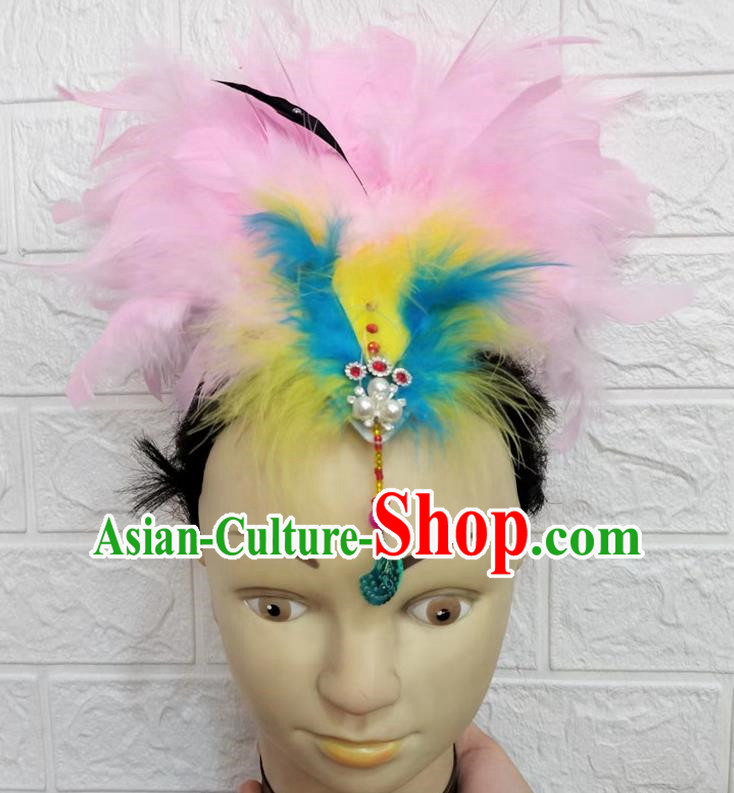 Pink Dance Headdress Feather Headdress Performance Headdress Classical Dance Headdress Chinese Yangko Headdress