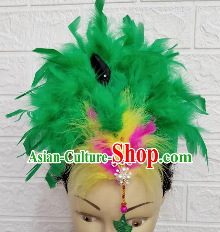 Green Dance Headdress Feather Headdress Performance Headdress Classical Dance Headdress Chinese Yangko Headdress