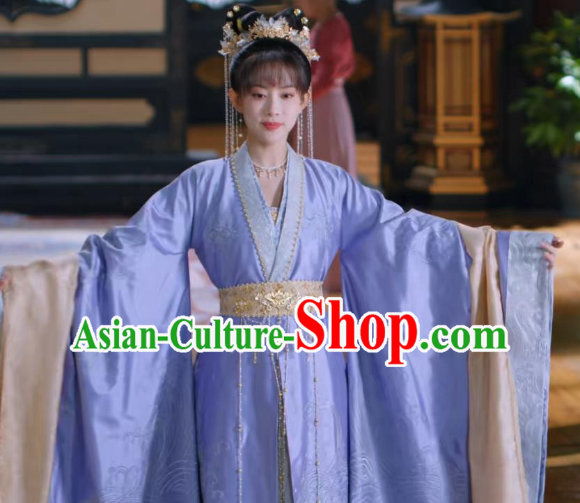 Chinese Ancient Tang Dynasty Noble Woman Costumes Romantic TV Series Royal Rumours Hua Liu Li Violet Dresses