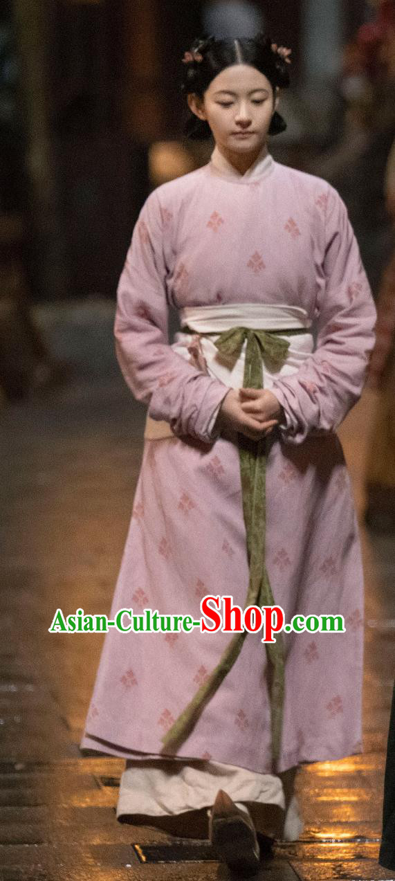 Chinese TV Series Scent Of Time Ancient Servant Lady Mu Yao Pink Costumes Song Dynasty Young Woman Hanfu Clothing