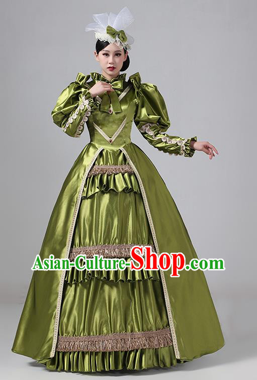Olive Green European Court Clothing British Medieval Retro Aristocratic Princess Dress Stage Costume