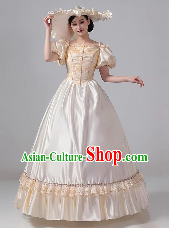 Champagne Victorian Stage Princess Clothing European Medieval Court Dress Retro Style Costume