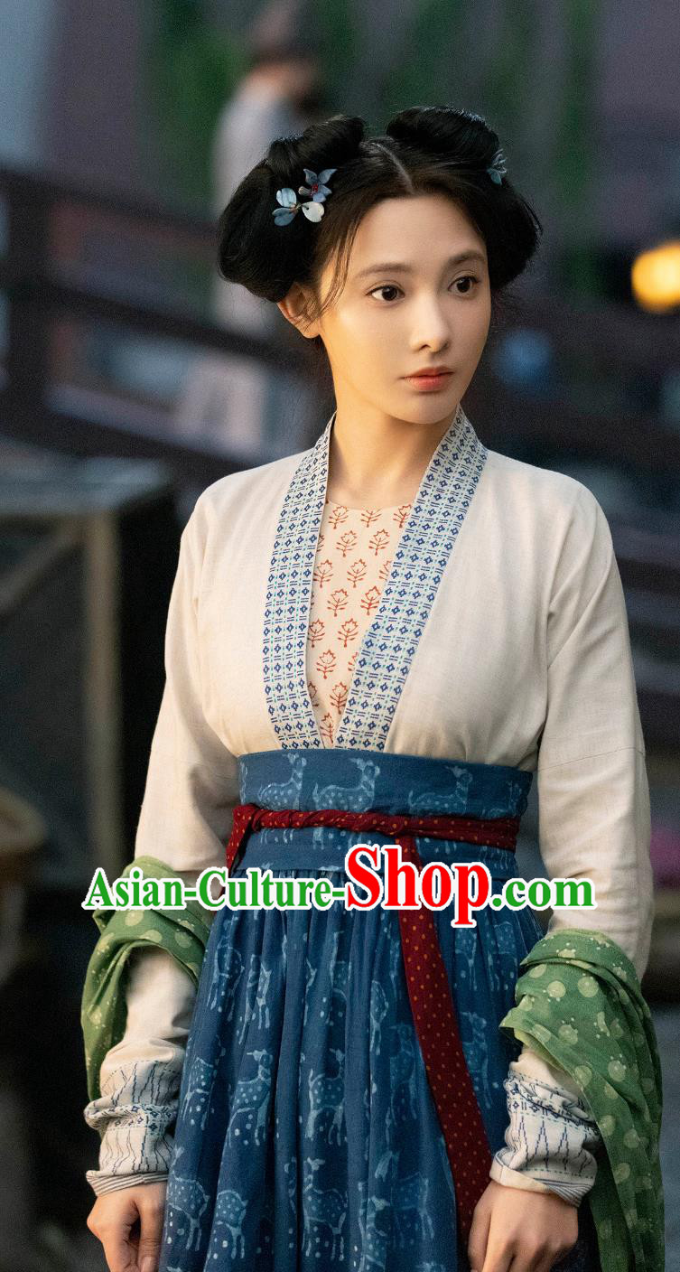 Chinese Song Dynasty Civilian Lady Hanfu Clothing TV Series Scent Of Time Ancient Young Woman Bai Luo Dresses