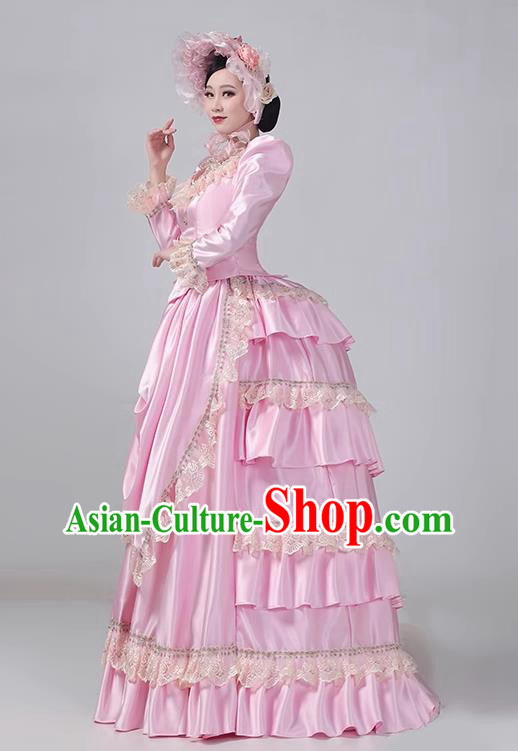 Pink European Court Dress French Medieval Retro Princess Dress Stage Dress Rococo Long Dress