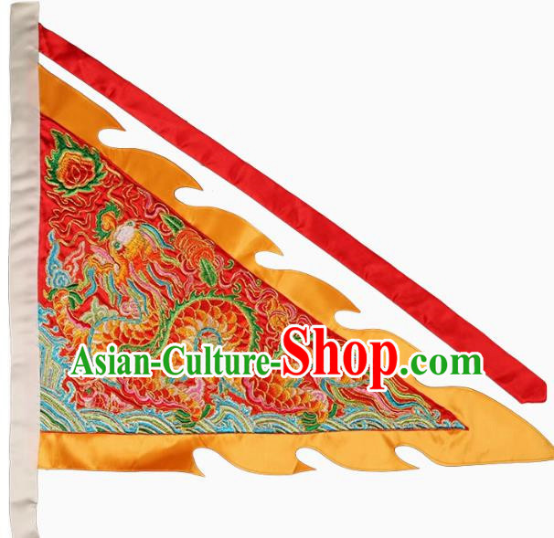 13 Inch Red Taoist Supplies Xuantian God Order Flag Embroidered Dragon Triangular Flag Guandi Order Flag Double Sided Embroidery Five Square Flag