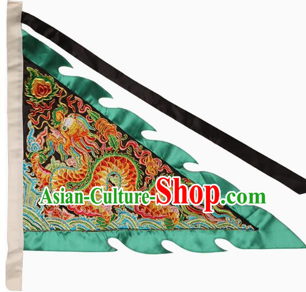 13 Inch Black Taoist Supplies Xuantian God Order Flag Embroidered Dragon Triangular Flag Guandi Order Flag Double Sided Embroidery Five Square Flag