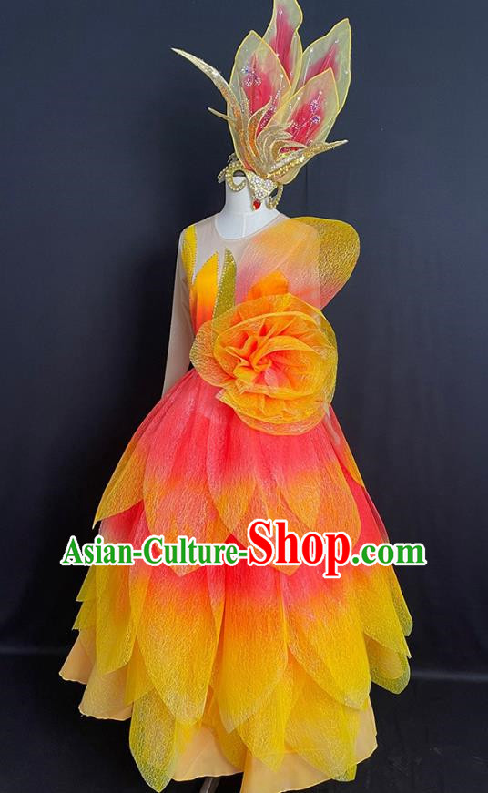 Orange Opening Dance Large Swing Skirt Performance Costume Female Large Singing And Dancing Brilliant Chinese Dream Dance Costume