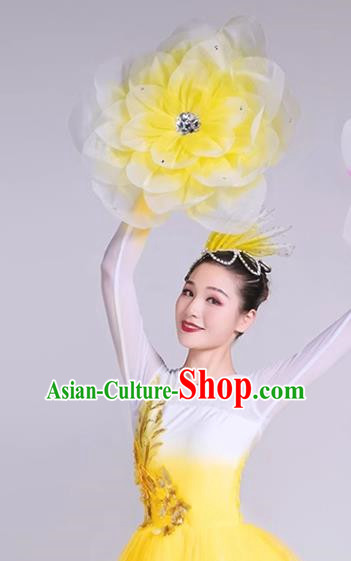 Yellow Hand Flower Dance Performance Hand Held Flower Peony Square Dance Opening Dance Wrist Flower Dance Opening Dance Props