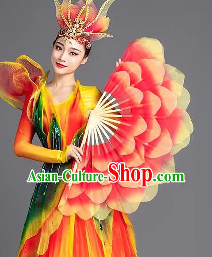 Red Dance Fan Opening Dance Peony Flower Double Sided Large Petals Dance Square Yangko Props Stage Performance Fan