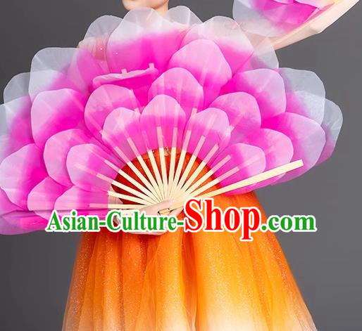 Pink Dance Fan Opening Dance Peony Flower Double Sided Large Petals Dance Square Yangko Props Stage Performance Fan